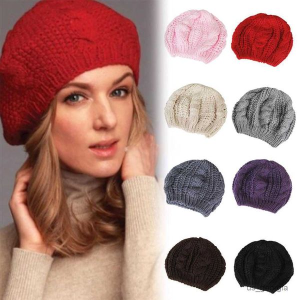 

caps women lady braided baggy knit crochet beanie hat ski cap winter warm cap r230627, Blue;gray