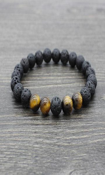 

lava stone beads bracelets natural black elastic bracelet volcanic rock beaded hand strings yoga 7 chakra men bracelet6188444
