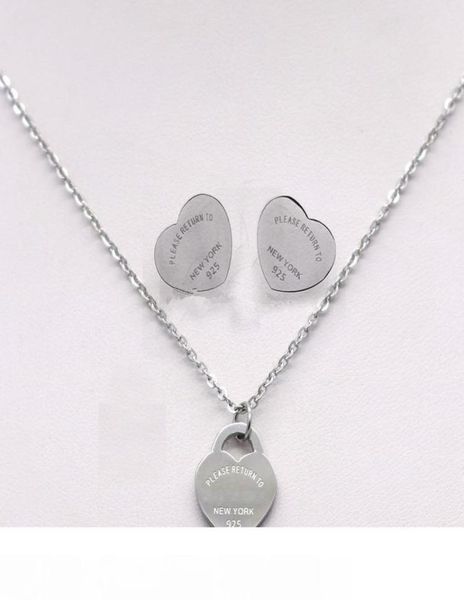 

silver titanium stainless steel letter love heart t earrings necklace jewelry set for women wedding jewelry9640094