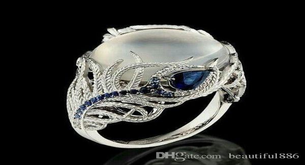 

engagement wedding rings vintage creative silver ring for women blue opal flower moonstone jewelry2613734, Golden;silver