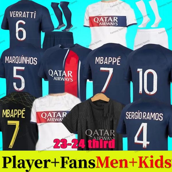

2023 2024 soccer jersey mbappe #7 soccer jerseys hakimi 30 10 fans player 4th 23 24 sergio ramos football shirts shirt marquinhos verratti i, Black;yellow