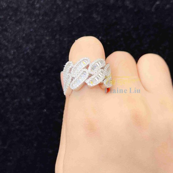 

iced out baguette sterling silver ring 925 diamond vvs moissanite men