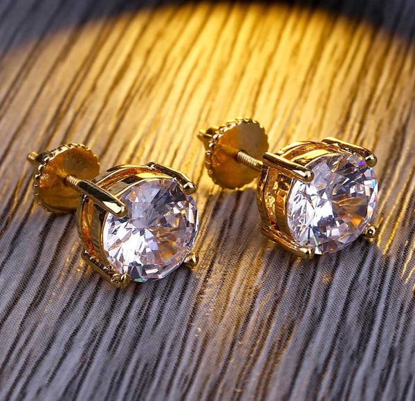 

selling factory direct goldplated microinlaid round zircon thread earrings hiphop 8mm universal earrings 2019 gifts2578416, Golden;silver