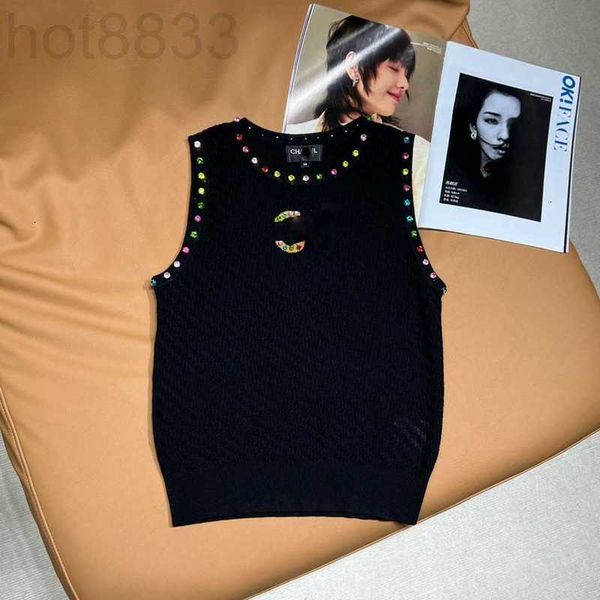 

women's tanks & camis designer 2023 summer new style casual versatile reduced age handmade colorful diamond beaded knitted tank bi34, White