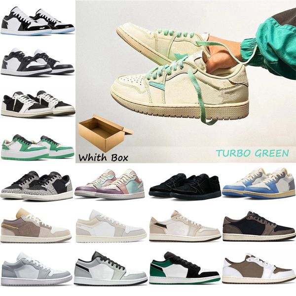 

mens jumpman 1 low basketball shoes 1s turbo green black cement voodoo fragment cactus jack lows panda unc tear away silver men trainers wom