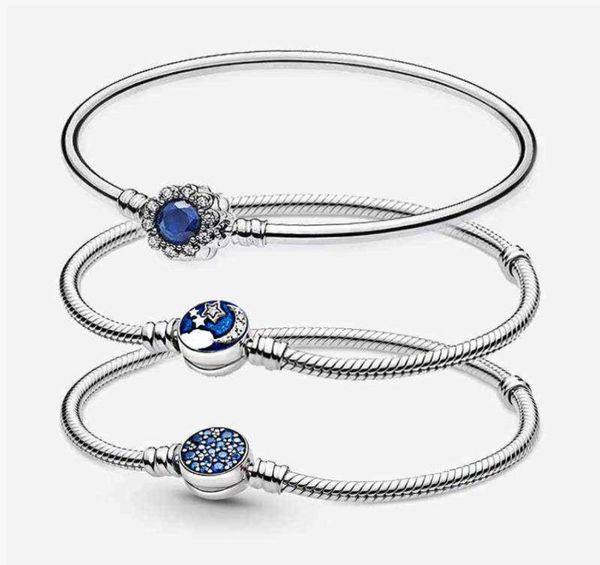 

fine 925 sterling silver bracelet blue zircon clasp chain star moon fit original bead women birthday jewelry gift7743560, Black