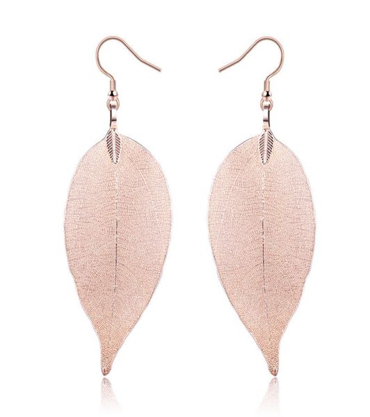 

fashion vintage humble chic natural true leaves pendant earrings lightweight filigree long dangle earring women charm accessories7710451, Silver