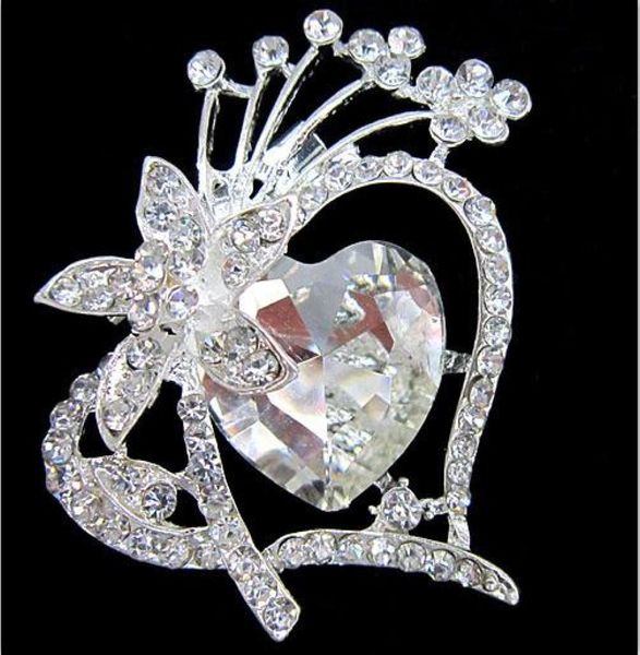 

luxury big heart crystals exquisite bridal bouquet brooch for wedding sparkling diamante broaches women apparel accessories7193433, Gray