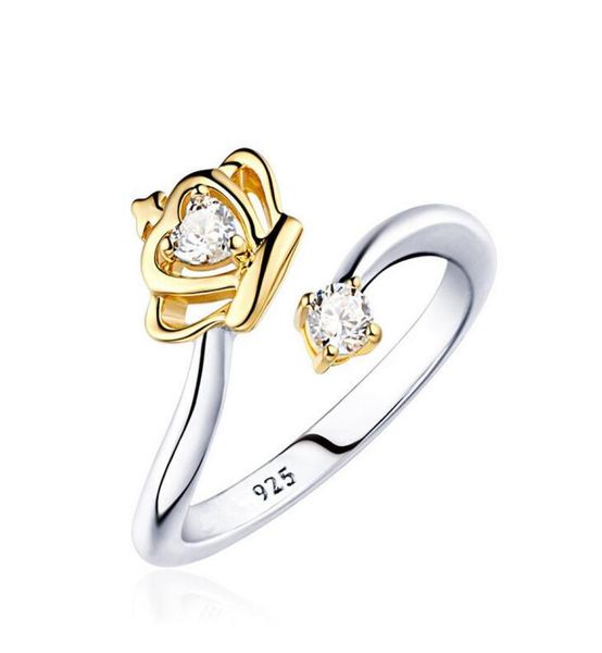 

elegant shape crown diamond rings jewelry crystal open rings for women nice gifts mother039s day ship1589122, Golden;silver