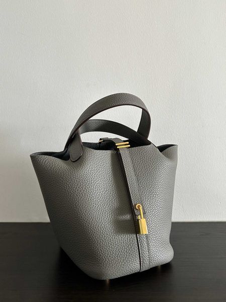 

wholesale designer h ormes totes handbags chic vegetable basket rainy cloud grey leather tc cowhide premium fashion versatile handheld bucke