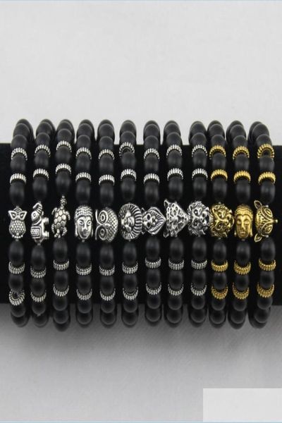 

charm bracelets mens bracelets luxury jewelry women matt stone bead bracelet elephant leopard head lion owl turtle lava charm drop3387490, Golden;silver