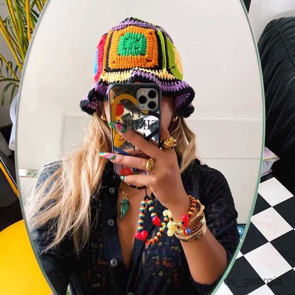 

caps handmade colorful crochet bucket knitted hollow hats wome's summer beach foldable caps banana snapback sun hat gorras 2023 r230627, Blue;gray