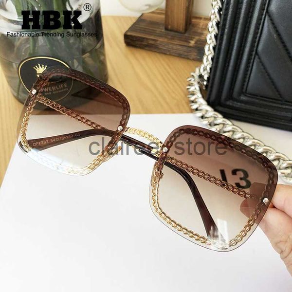 

sunglasses hbk luxury square sunglasses chain decoration women uv400 retro brand chain metal frame shades summer sun glasses for female j230, White;black