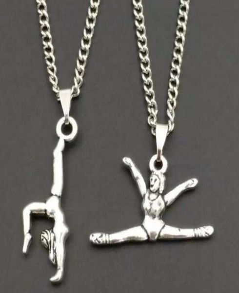

fashion vintage silver mixed style girl gymnast pendant necklace statement jewelry woman charms jewelry gift 813421046