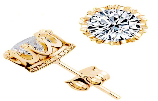 

women fashion 4 colors gold silver plated allergy earring wedding crown earrings cubic zirconia stud jewelry whole pairs7033657, Golden;silver