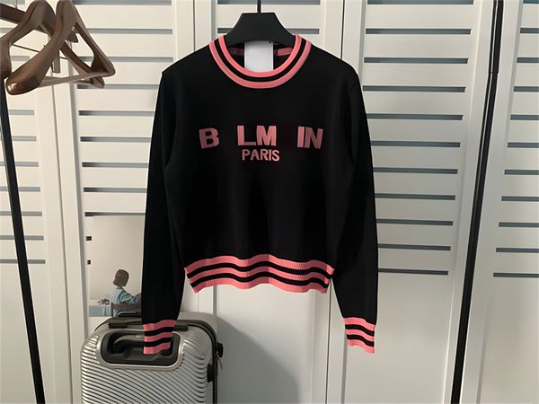 

womens designer loose hoodie jumper pullover sweater knit sweatshirts woman sweaters womens loose stripe letter hoodies crochet wool blend f, Black