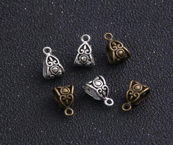 

200pcslot tibetan silver spacer bail beads charms pendant for jewelry making bracelet 8x8x13mm8289220, Bronze;silver
