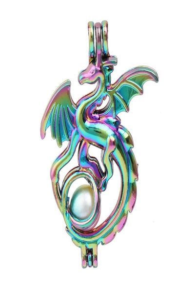 

new rainbow color flying dragon pearl cage pendant for perfume essential oil aroma diffuser lockets necklace making3860643, Silver