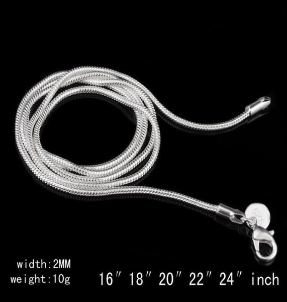 

2mm 925 sterling silver chains lobster clasps necklaces for women men jewelry size 16 18 20 22 24 inches4045955, Golden;silver