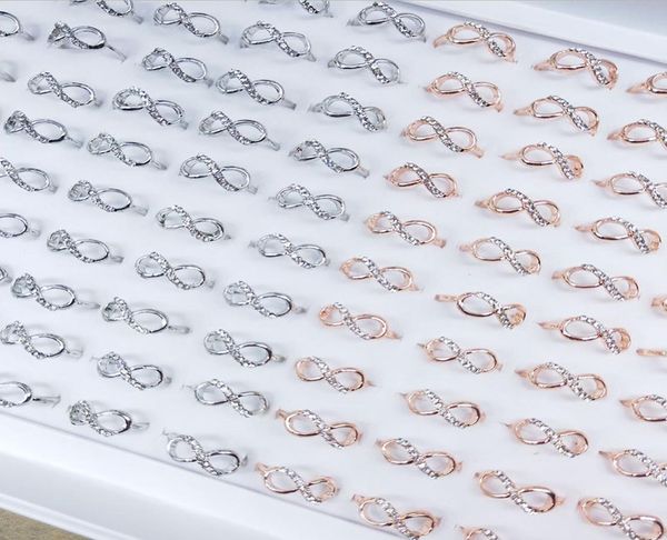 

50pcslot simple band silver gold color metal diamond bow figure love rings for women fashion party gifts wedding jewelry wholesal3391655