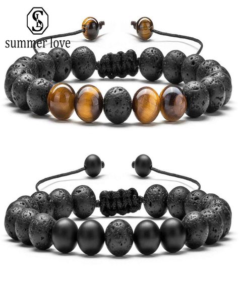 

new arrival 8 mm tiger eye stone bracelet for wome men adjustable round volcanic lava black beads bracelet healing balance jewelry5132143