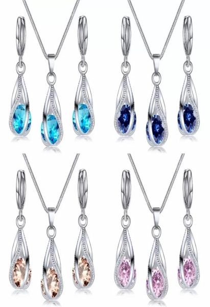 

water drop jewelry set for women pendant necklace hoop earrings wedding party3963737, Silver