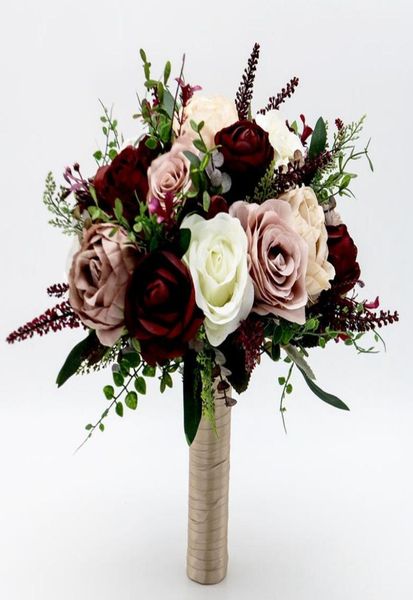 

bridal bouquet silk wedding flowers dusty rose wine bouquet boho flower artificial bouquet wedding flower wedding accessories2402728