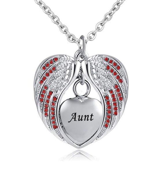 

aunt angel wing urn necklace for ashes cremation memorial stainless steel heart keepsake birthstone crystal pendant necklace jewel2239282, Silver
