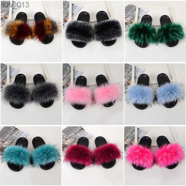 

kids fur slippers girl fluffy faux raccoon fur slides furry home floor flip flops children summer shoes girls fur sandals csh953 l230518, Black;grey