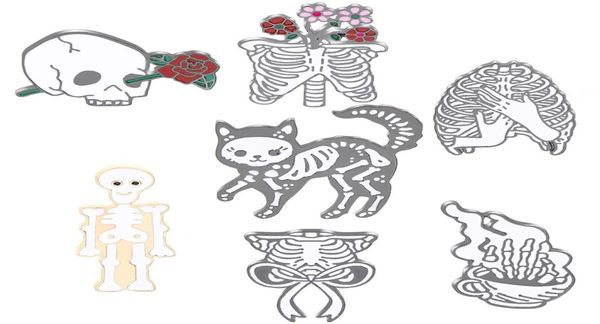 

rib cage pins collection human rib cage skeleton cat bone gothic punk brooches lapel pin radiology jewelry3130501, Gray