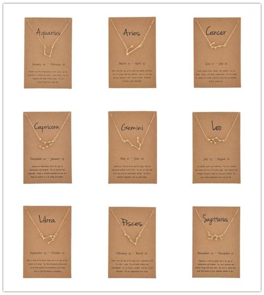 

12 constellation zodiac necklace horoscope sign zircon korean jewelry star galaxy libra astrology women necklace gift with retail 7385311, Silver
