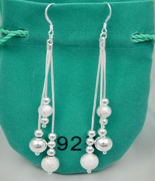 

fine 925 sterling silver earring for women new xmas fashion 925 silver line bead round hoop dangle stud earring link italy ae8312808