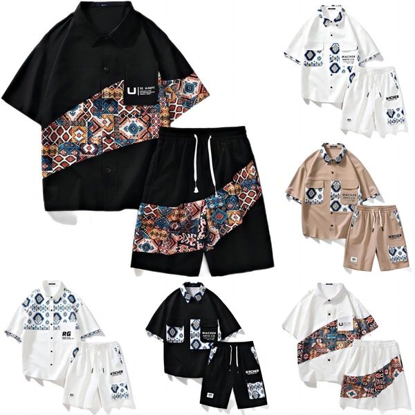 

23 new retro patterns luxury designer ck tshirt set mens designer shirts casablanc hawaii shirts short shirt set printing pattern camicia bu, White;black