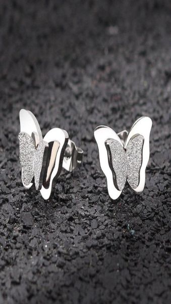 

scrub butterfly stainless steel stud earrings for women double titanium steel rose gold and silvergold fashion stud earrings5450249, Golden;silver