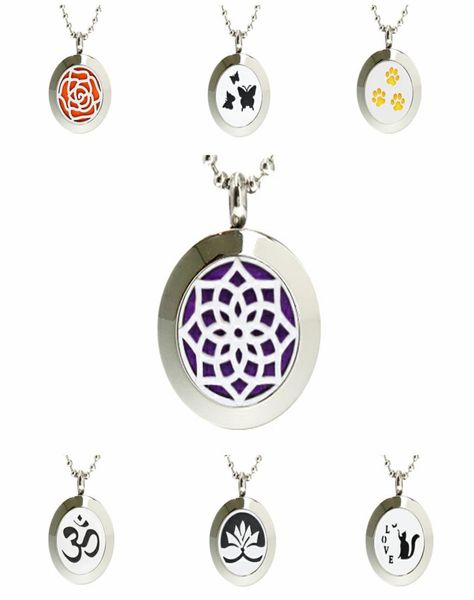 

lotus flowers plain 20mm magnet stainless steel essential oil perfume diffuser necklace with 60cm length chain10p pads5177717, Silver