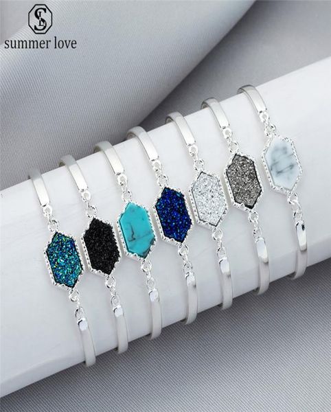 

7 colors resin drusy bracelet gold silver color chian imitation crystal hexagon stone druzy bracelets jewelry for womenz2259118, Black