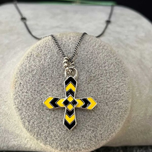 

cross enamel necklace pendant silver collar chain blue white yellow black