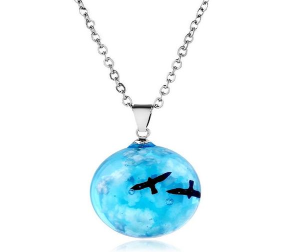 

transparent resin rould ball luminous pendant women blue sky white cloud chain necklace jewelry gifts for girl fashion chic neckla6051639, Silver