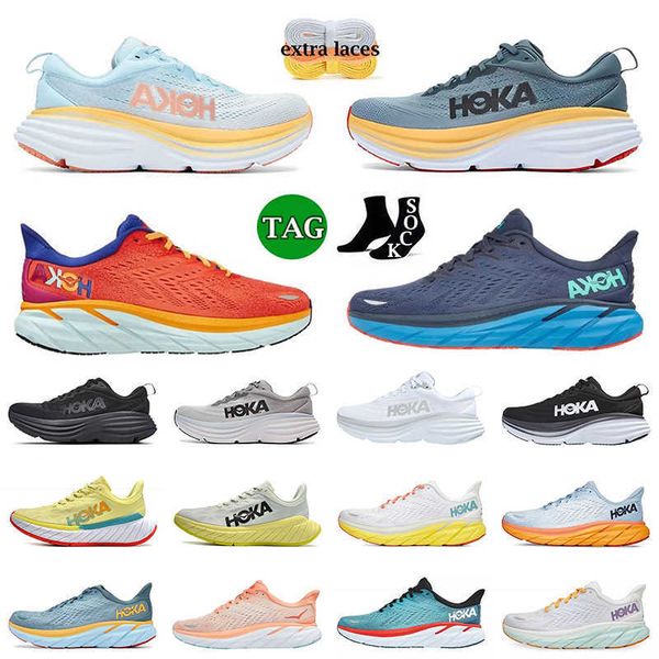 

hoka bondi 8 sports running shoes for men women carbon x2 clifton 8 sneakers summer song black white amber yellow goblin blue hokas one trai