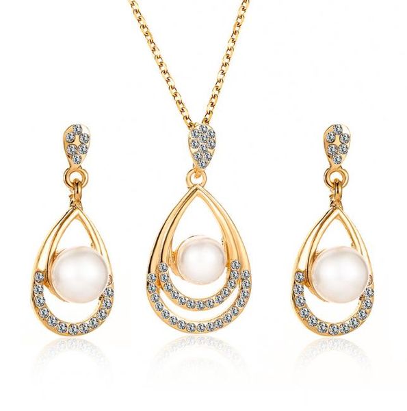 

new fashion bride wedding party simulatedpearl crystal water drop chokers necklacedrop earrings for women jewelry set5493622, Silver