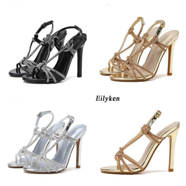

summer sandals brand narrow band women buckle strap fashion crystal diamond high heels female designer shoes 230511, Black