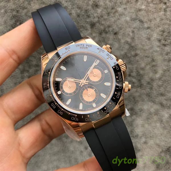 

5 star watch diameter 40mm thick 12.4mm 7750 movement timing function sapphire glass mirror ceramic ring dial fine steel strap designer watc, Slivery;golden
