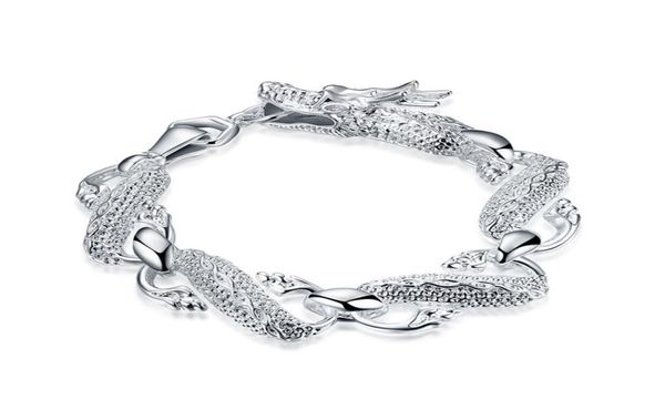 

big white dragon bracelet men039s sterling silver plated bracelet wedding gift men and women 925 silver bracelet spb0363214100, Black