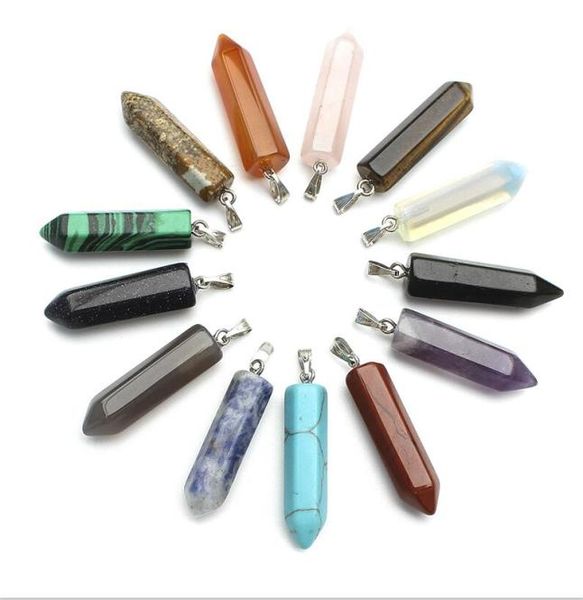

hexagonal natural quartz stone pendants diy necklace women men pendulum bullet chakra agata opal rose stones charms jewelry5224437, Bronze;silver