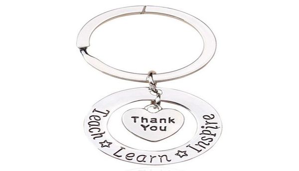

love heart charms keychain appreciation teachers gifts keyring teach learn inspire teacher jewelry key chain3368424, Silver