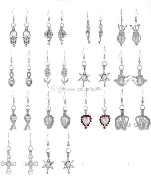 

love wish pearl cages locket earrings freshwater pearls oyster pendant earrings with pearl hollow out dangle earrings2645787, Silver