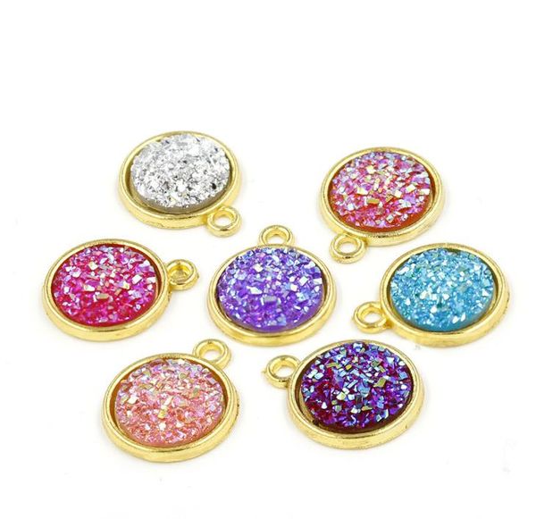 

12mm druzy drusy stone pendant gold bling resin round charm for neckalces fashion jewelry making in bulk6926080, Silver