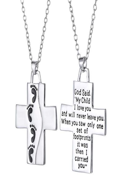 

footprint jesus cross necklace letters my child i love you pendant necklaces fashion jewelry gift for women kids5816092, Silver