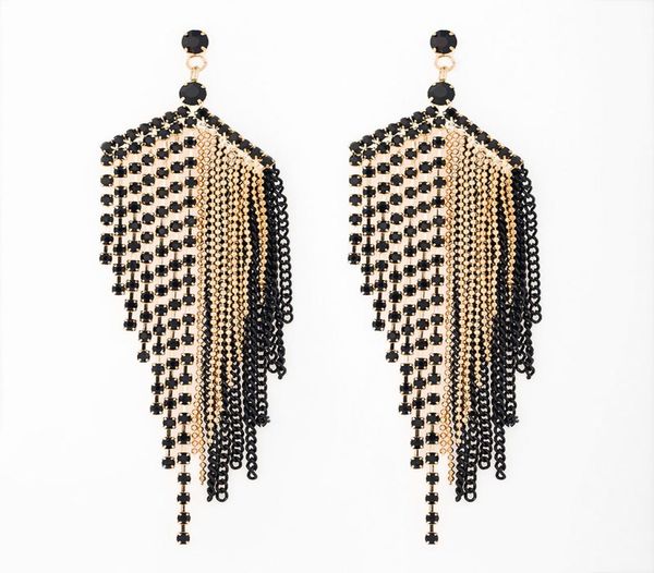 

new design large black tassel earrings for women fashion rhinestone drop earrings wedding jewelry gifts e0545523779, Silver