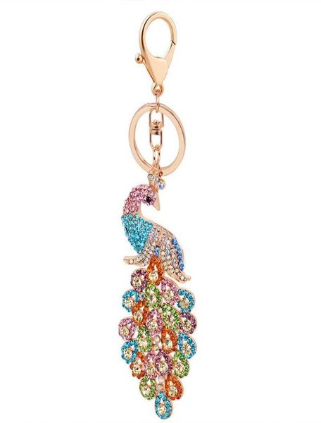

10pcslot women peacock keychain bling rhinestone key chain elegant colorful peacock animal key ring bag pendant charm keyring6244893, Slivery;golden